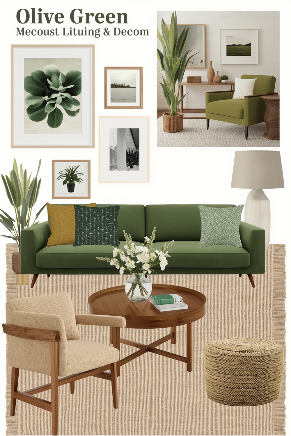 Modern Olive Green Living Room Idea Boards