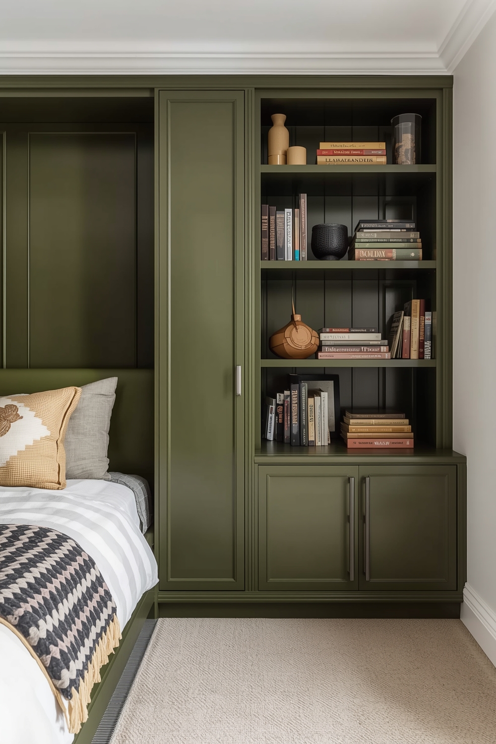 Olive Green Bedroom Storage Solution Examples