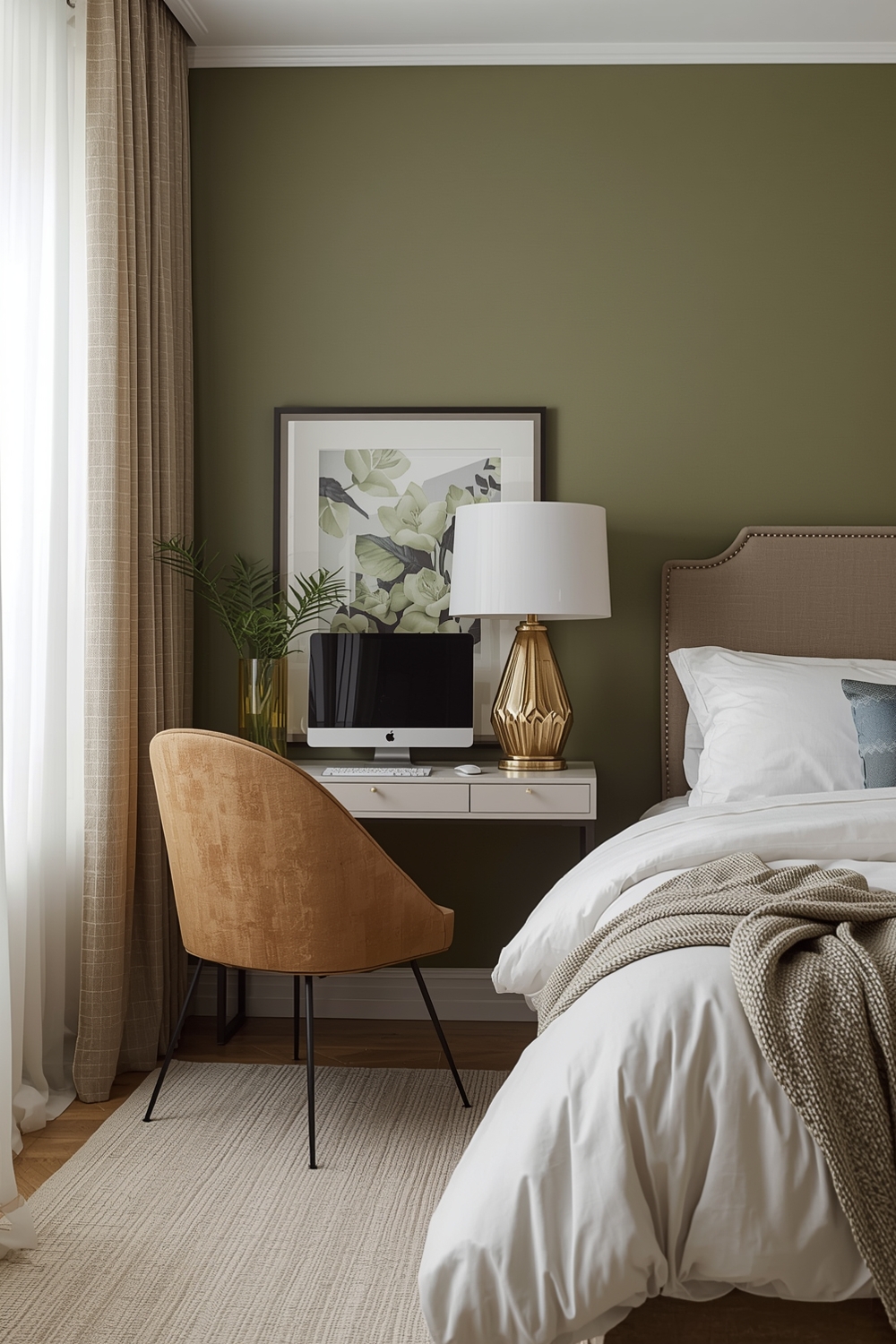 Olive Green Bedroom Workspace Inspiration Examples