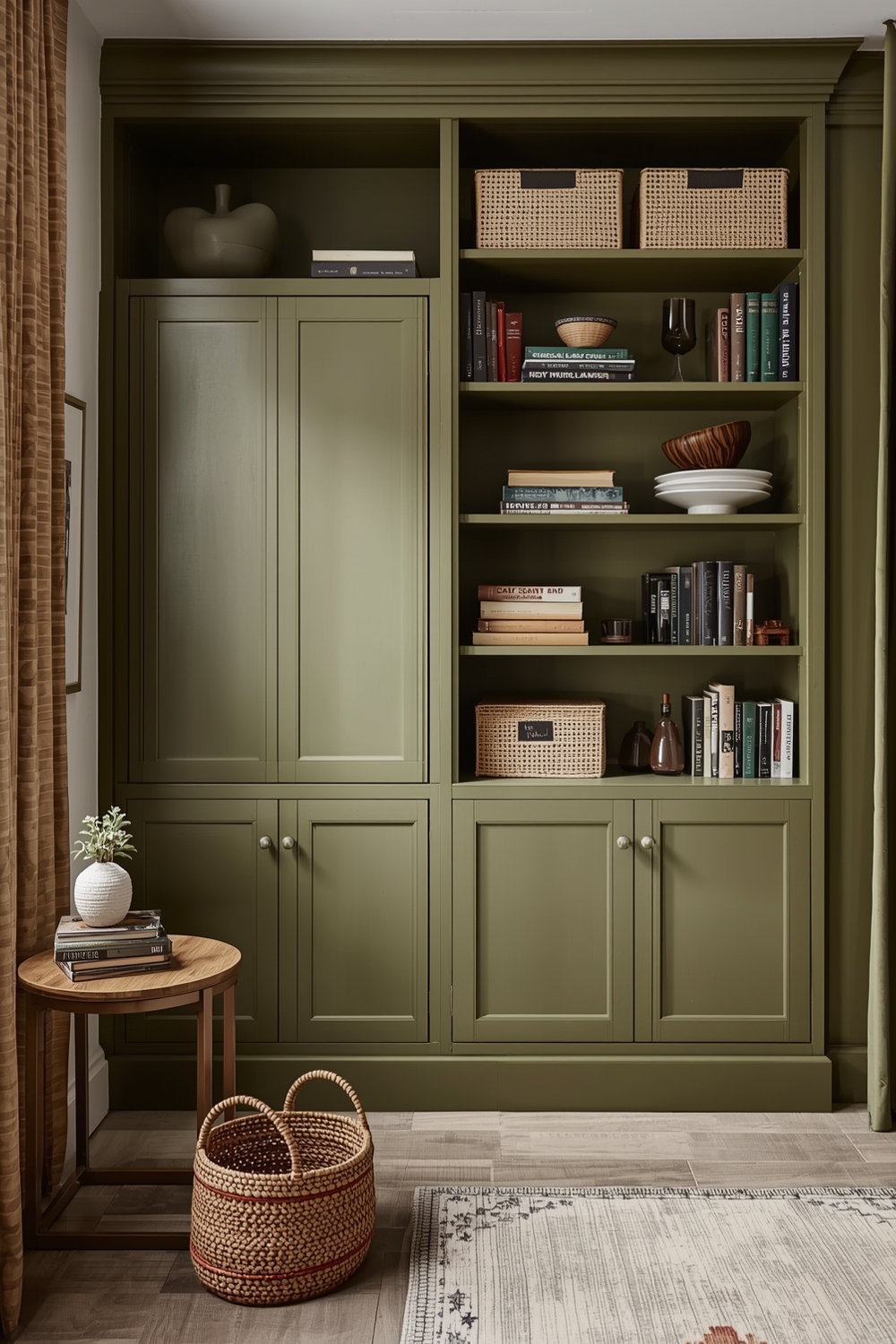 Olive Green Living Room Storage Idea Galleries