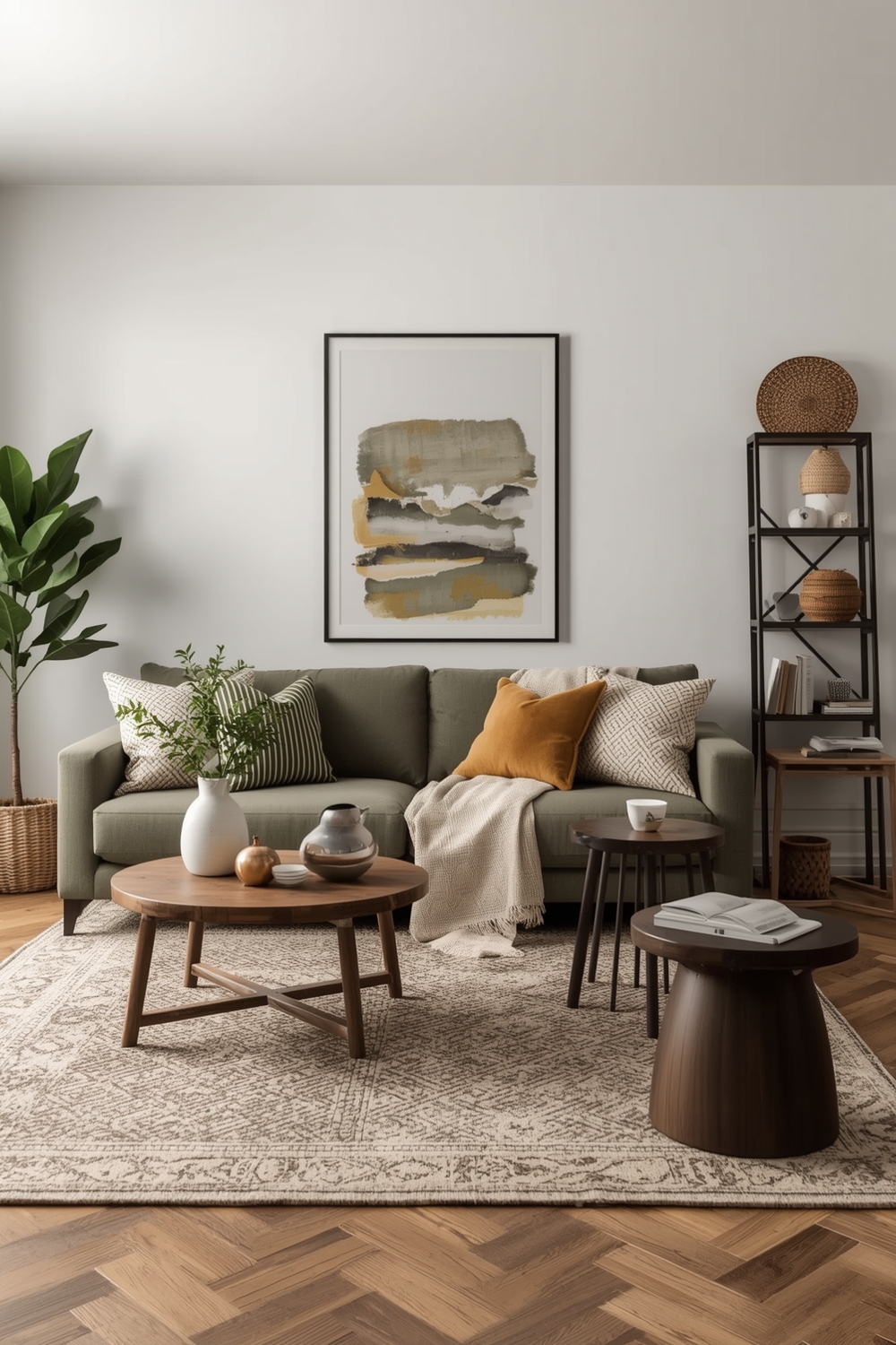 Open Concept Olive Green Living Room Layout Boards