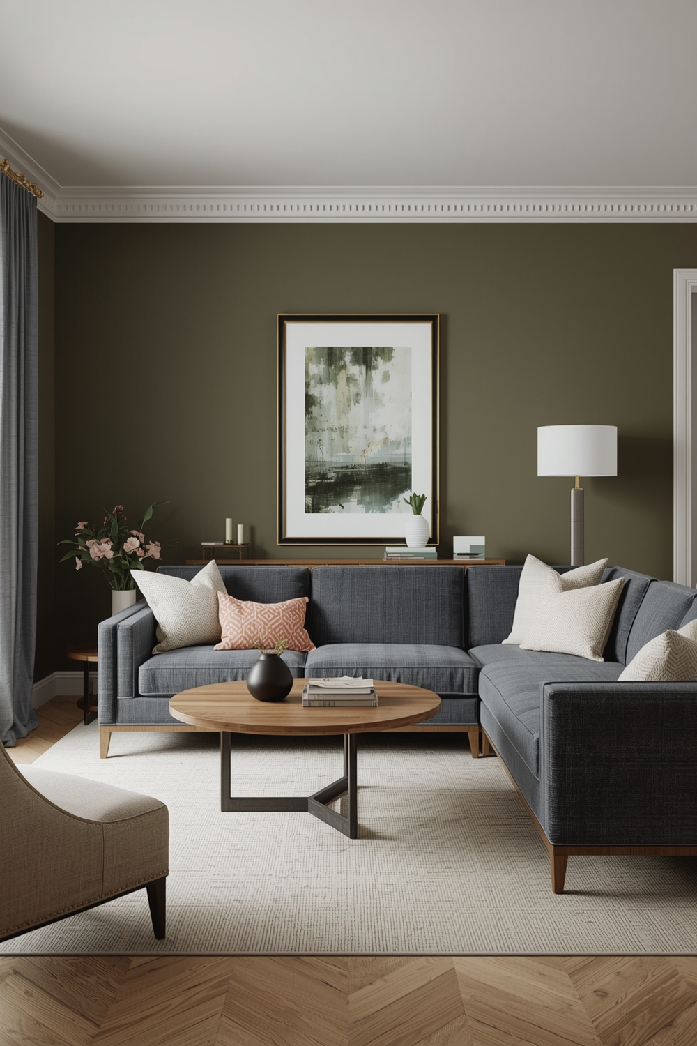 Open Concept Olive Green Living Room Layout Galleries