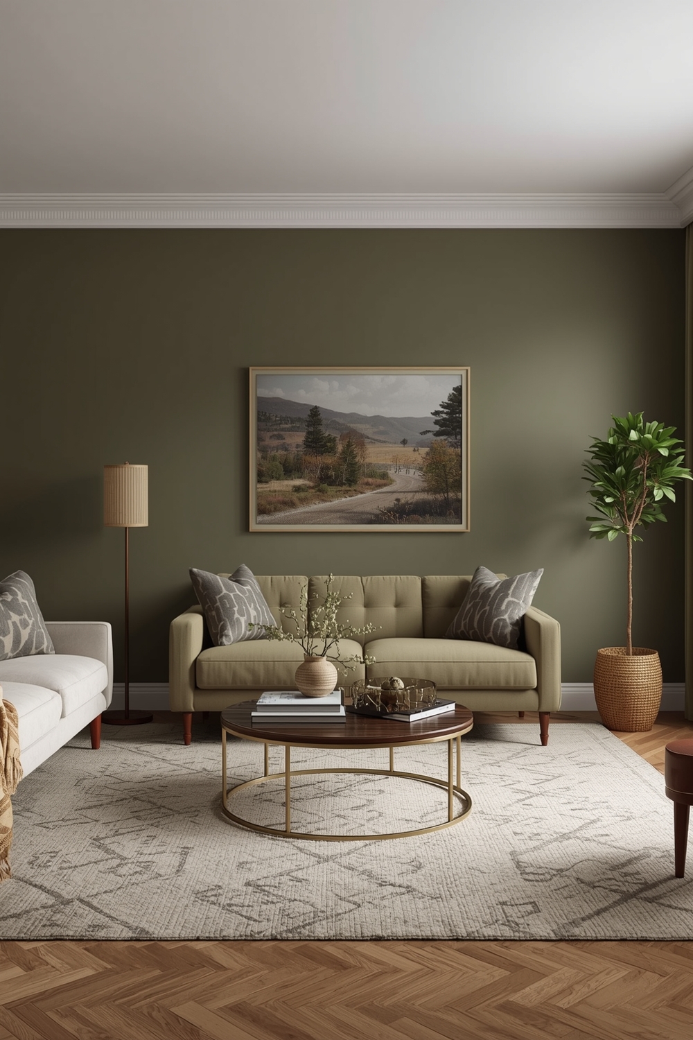 Open Concept Olive Green Living Room Layout Guides