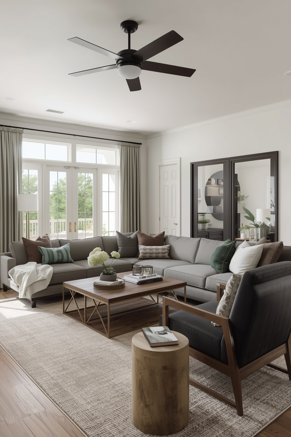 Open Concept Olive Green Living Room Layout Plans