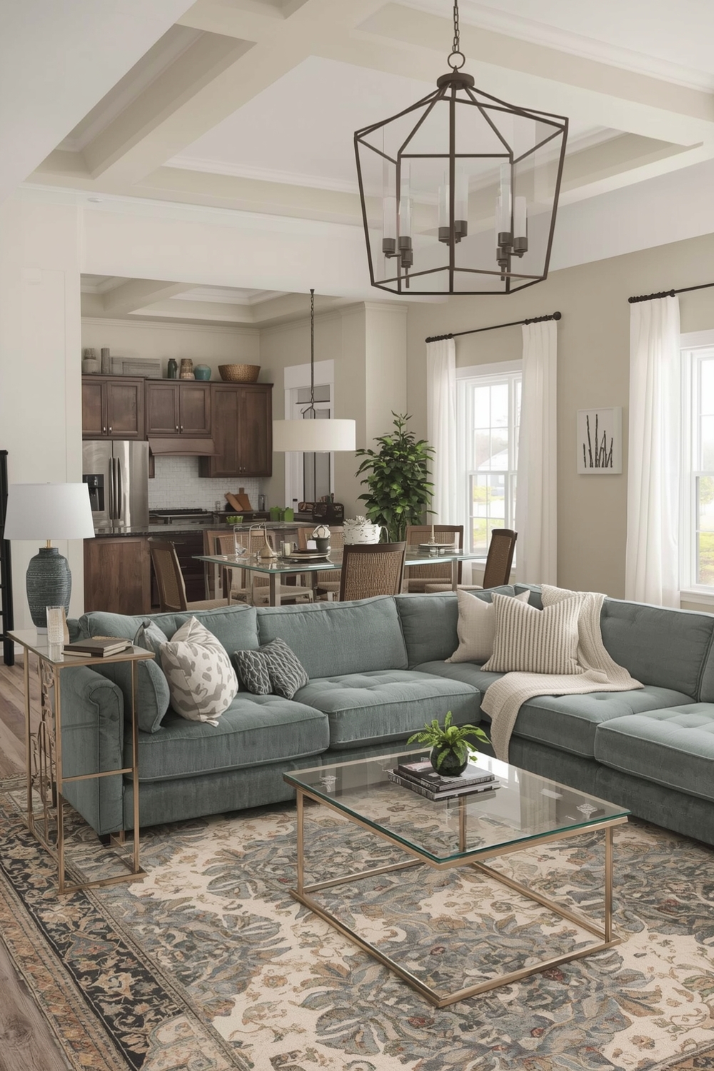 Open Concept Sage Green Living Room Layout Plans