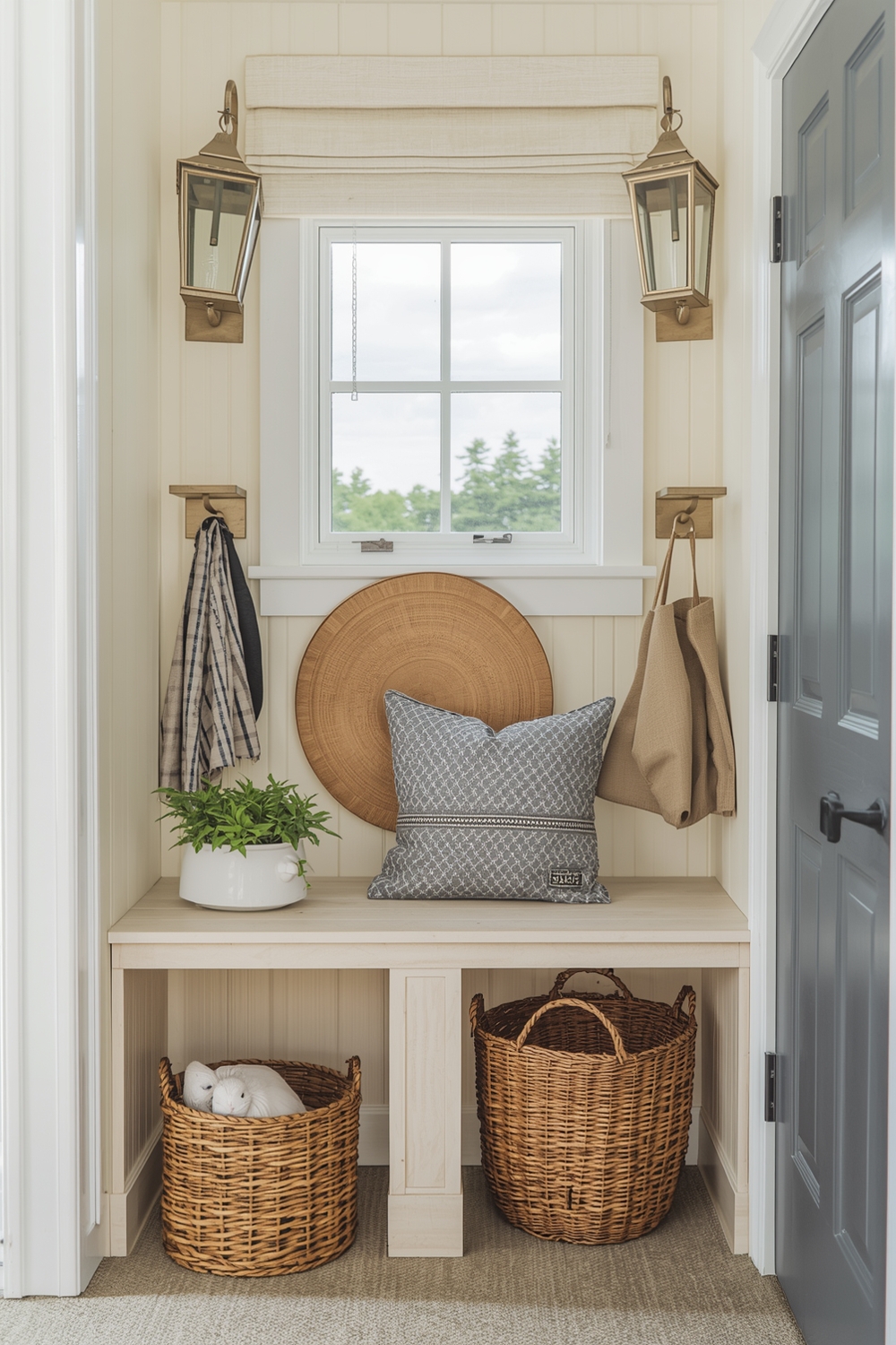 Small Entryway with Built-In Shelves