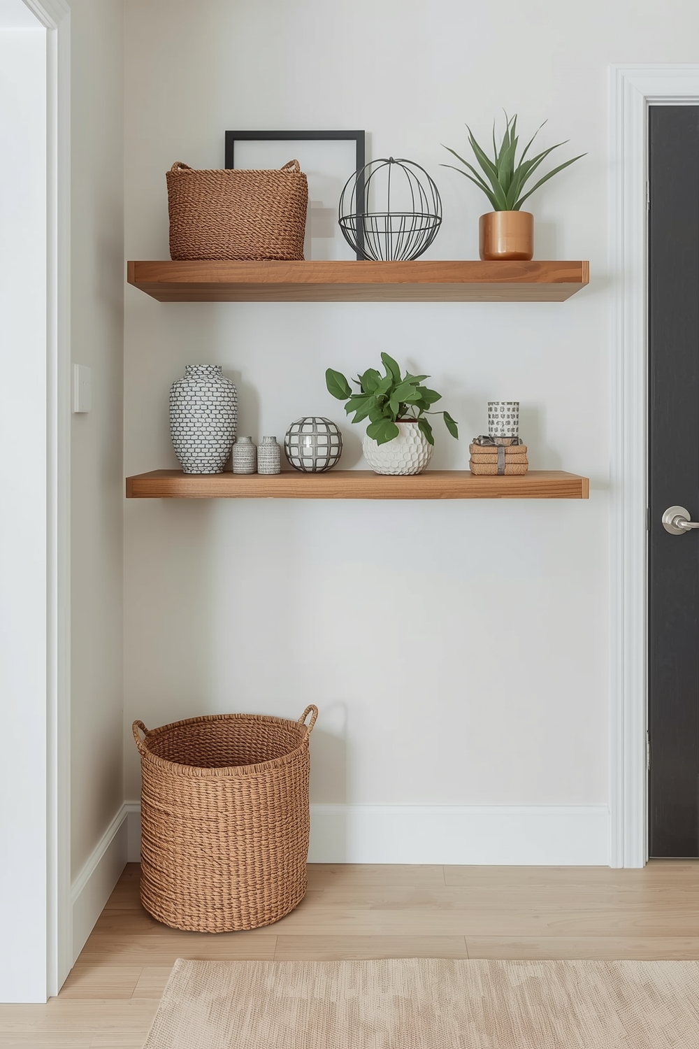 Small Entryway with Floating Shelves
