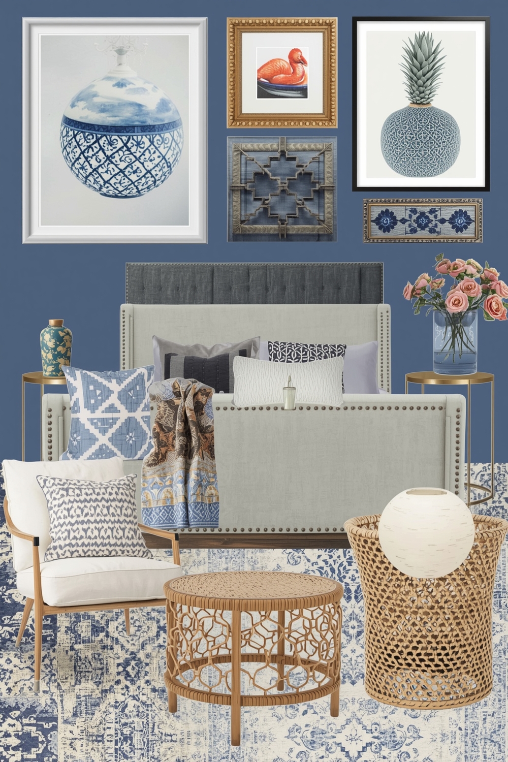 Stylish Blue Bedroom Layout Boards