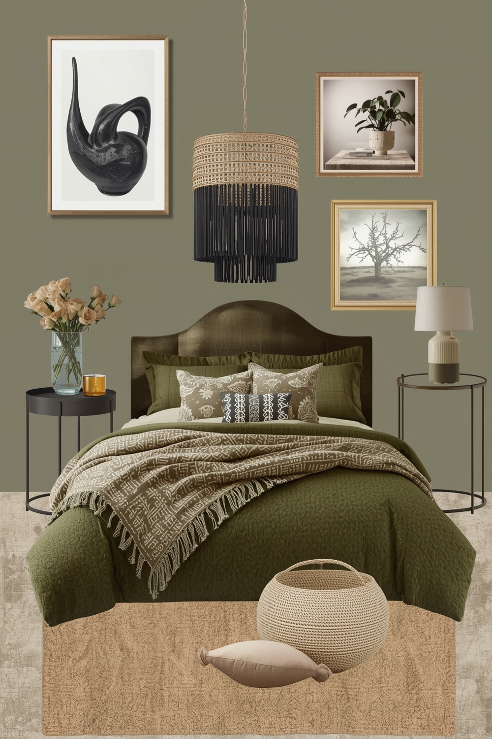Stylish Olive Green Bedroom Layout Boards