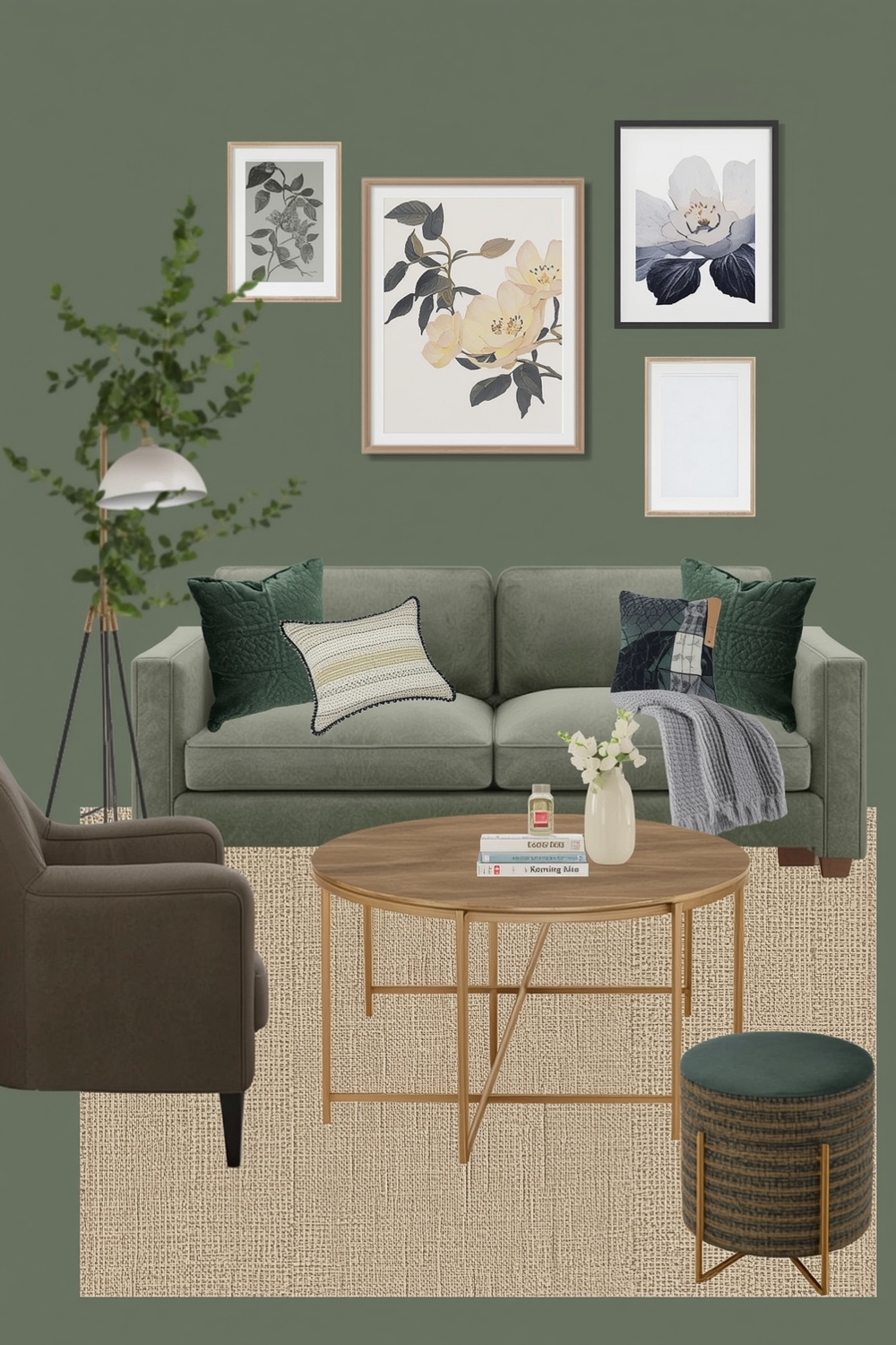 Stylish Sage Green Living Room Layout Boards
