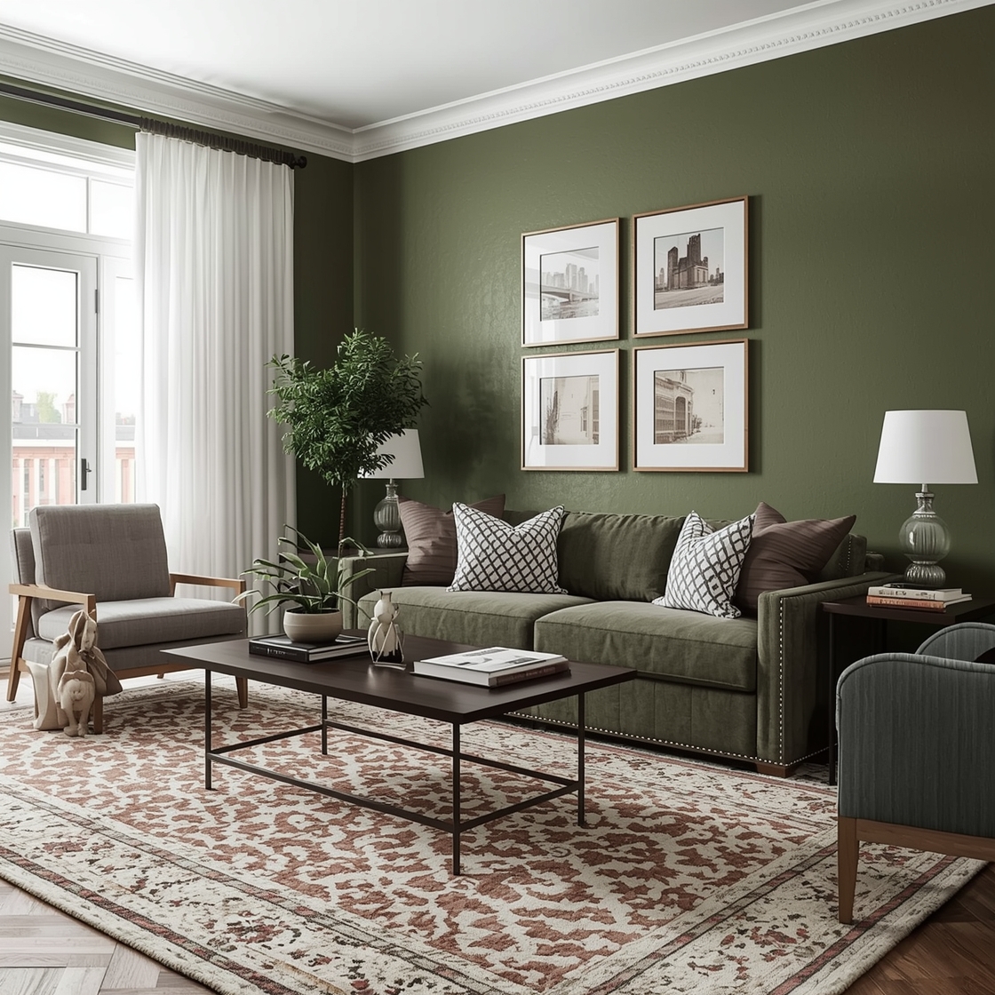 Olive green living room