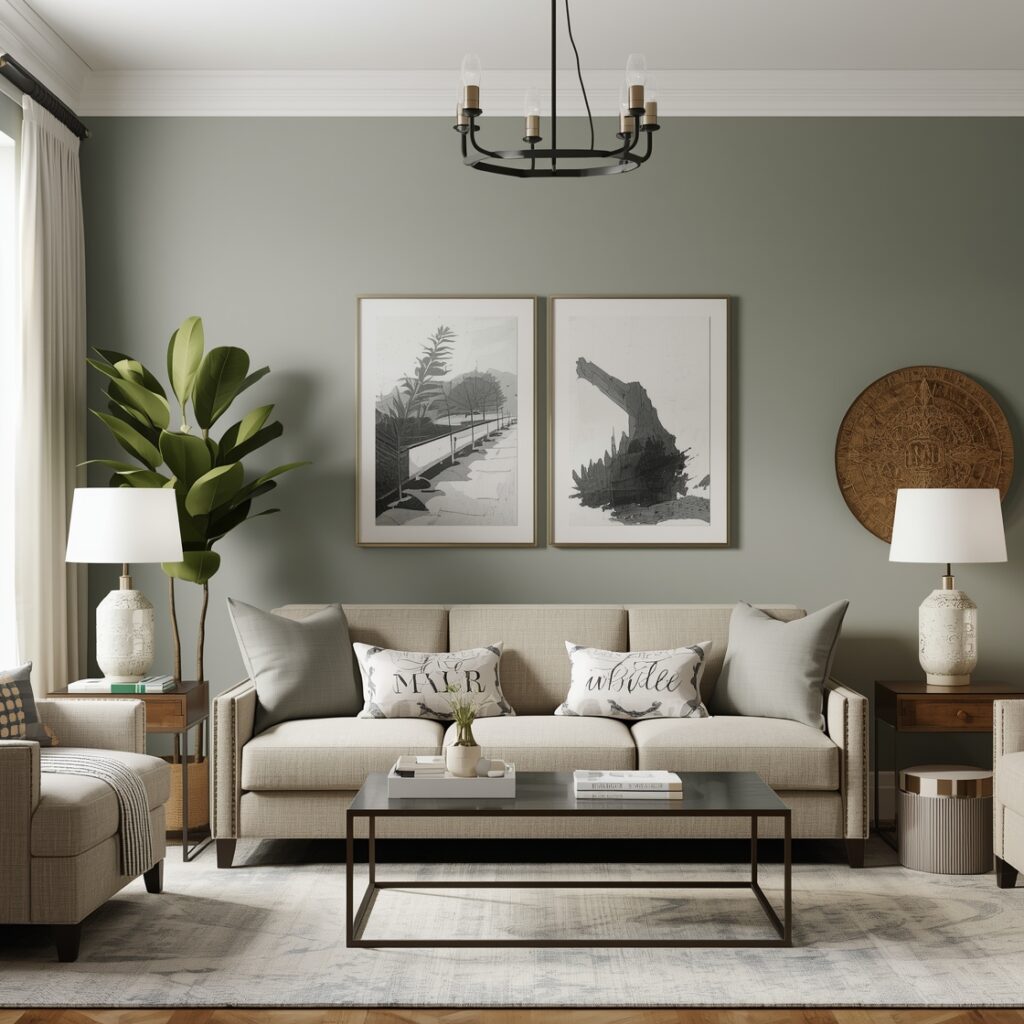 Sage green living room