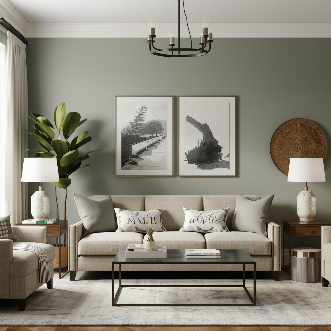 Sage green living room