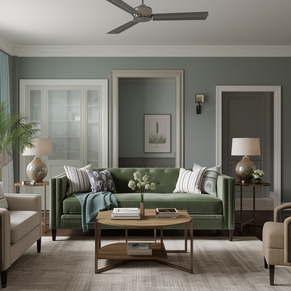 Sage green living room